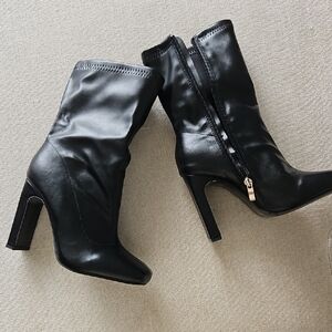 Leather Black High Heel Boots